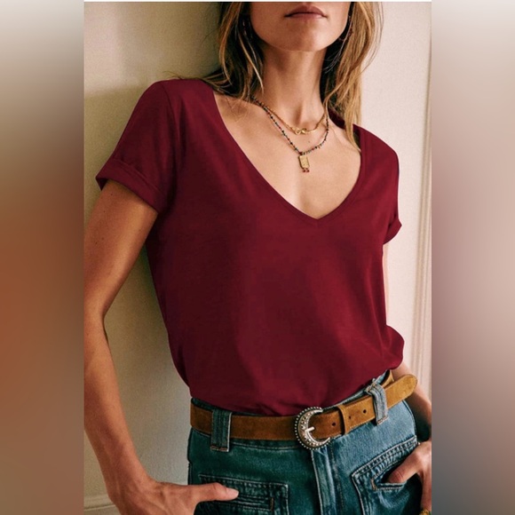 Maroon Deep V-Neck Women's Tee - Picture 2 of 8